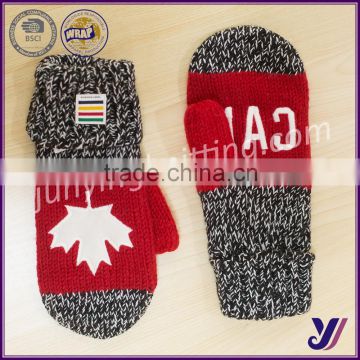 Canada red maple leaf jacquard acrylic winter knit mittens (accept small order)