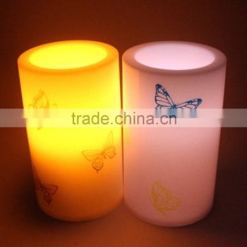 Plastic battery operated butterfly printing multicolor glowing led candle for tourist resort or garden decor