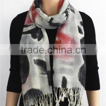 Simple Pattern Printed Wool Scarf With Tassel photo-3