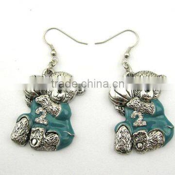 Cute metal silver koala with bule enamel pendant earrings , Customized Colors or LOGO and OEM desigtn accept