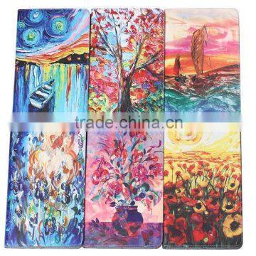 Oil painting PU leather case, Folio flip stand with card slots for Samsung T700 and T800