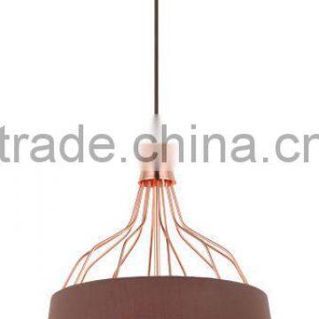 E27 Suspension Lamp,Hanging Lamp Shade,Cage Pendant Lamp wIth Coffe Colour Fabric Shade