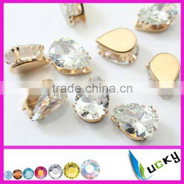 2016new fashion billion cuts fancy pointed back teardrop no foiled back rhinestone with golden plated settings for decoration