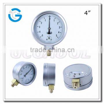 High quality 4inch bottom stainless steel millibar biogas pressure gauge