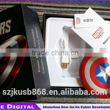 Avengers America Captain Power Banks 6800mAh dual USB Stainless Steel Mobile chargers Universal for iPhone5S 6 android phones