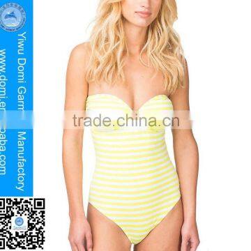 Charming stripe bandeau connectors women bikini one piece high cut swimwear