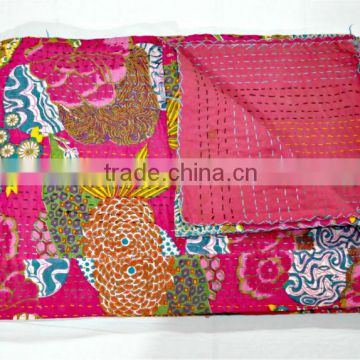 Handmade reversible Kantha Quilt Floral Kantha Blanket