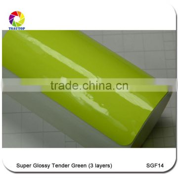 TSAUTOP 1.52*20m 2016 new style high glossy fluorescent yellow vinyl car wrapping film