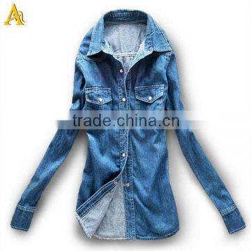 Fashion ladies denim shirts wholesale OEM