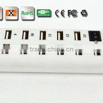 Hot sell High- performance Portable 480MBPS usb2.0 13 port hub with one switch+large capacity