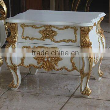 Antique Bedside Tables - White Painted Racoco Bedside With Gilded Carving