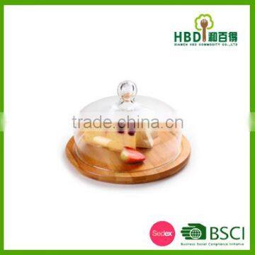 Environmental Kitchen Storage Bamboo Glass Cheese Dome Set