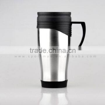 Factory Manufactured Double wall stainless steel travel car mug with plastic innner and handle