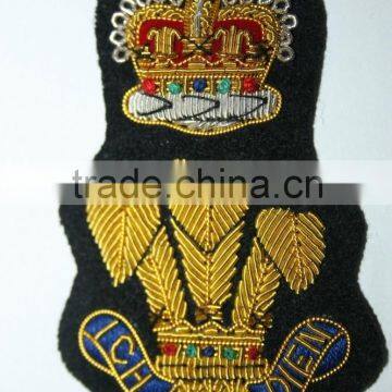 Hand Embroidered bullion wire blazer badge, UK Blazer badge