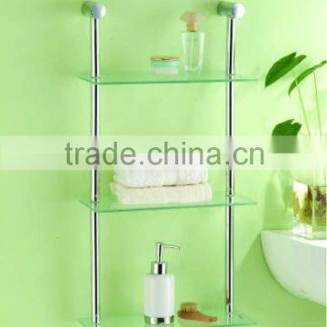 Tube metal hanging wall mounted 3 tier clear glass shelf bathroom rack chrome