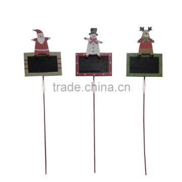 Christmas Wooden blackboard Stick with snowman/elk/santa onament cheap XMAS garden decoration stick