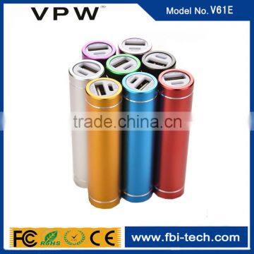 2016 VPW 2000mah aluminum lipstick power bank with custom logo, portable power bank manufacturer