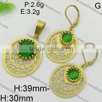 Good Quality Classic Style 18k Gold Jewelry Set With Pretty Round Green Stone photo-5