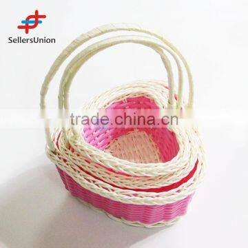 2017 No.1 Yiwu agent hot sale export commission agent 3pcs/set pink heart shape gift flower basket with handle
