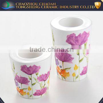 Vintage ceramic/pottery floral decal candle stick holders