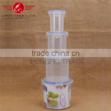 Eco-friendly 4pcs cylindrical plastic preservation box /crisper food storage box