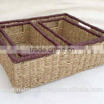 Rectangle sea grass storage basket set
