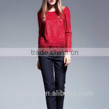 2015 Autumn Casual Women Fashion Clothing Tassels long sleeve Blouses Dress Woman Roupas Shirts