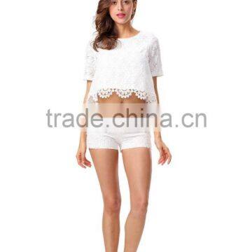 Fashion Design Crochet Scallop Hem Crop Top And Short 2pcs Co-ord Set photo-2