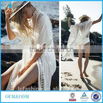 Breezy Summer White Crocheted Chiffon Kimono Short Sleeve Lace Cape Open Abaya kimono