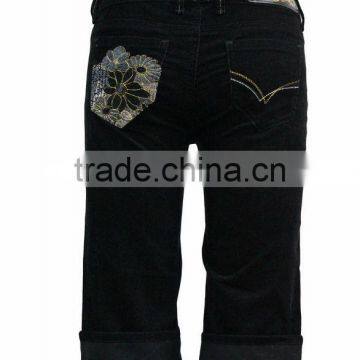 New Fashion Design Golden Button Corduroy Embroidered Shorts/pants With Folded Hem photo-3