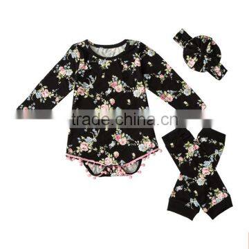 Long sleeve cotton Bodysuit /baby floral cotton romper with leg warmers