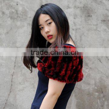 CX-S-07B Fashion Stock Knitted Rex Rabbit Fur Women Scarf Fur Shawl photo-4