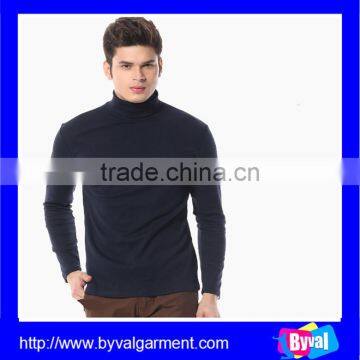 OEM Men's Blank Black Long Sleeve High Neck T-shirt with 100% Cotton Material