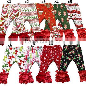 QYM-267 Latest designs Deer & tree Print icing baby leggings for christmas clothing whlesale childrens boutique ruffle pants