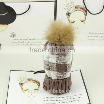 High Quality Winter Warm Hot Fashion Lady Thicken Beanies Knit Winter Hat Cap With Faux Fur Ball photo-3