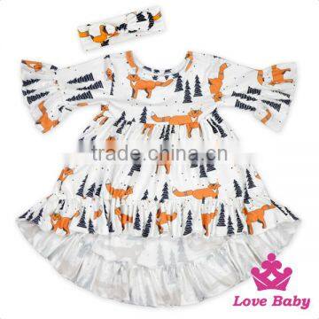 Yiwu Lovababy Kid Dress Short Front Long Behind With Same Fabric Bow Headband Latest Design Baby Frock photo-2