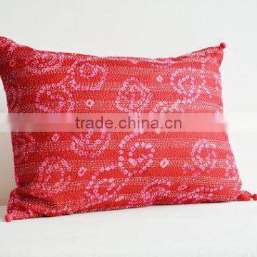 Red Vintage Sari Hand Stitched Kantha Cushion Cover , Red Decorative Pillow , Accent Pillow, Lumbar Pillow, Vintage Kantha Cushi