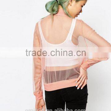 2017 OEM China Manufacturer Sheer Mesh Bomber Jacket With Zipper photo-4