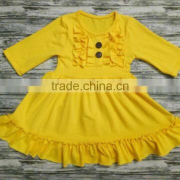 fashion kids yellow color frocks designs baby girl cotton dresses in fall