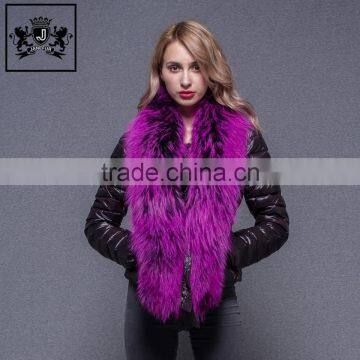 Wholesales Women Ultra Light Foldable Big Raccoon Fur Collar Zipper Down Jacket