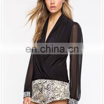OEM Cheap Fashion Sexy Long Sleeves Black Women Chiffon Blouse 2015 photo-6
