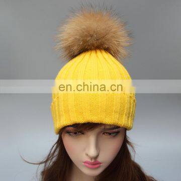 High Quality Winter Lady Hats for Fashion Genuine Fur Pompon Beanie Hats photo-2