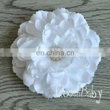 Peony Flower with Bling Pearl Button- Fabric Flower -- DIY - Flower Flat back