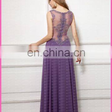 Real Photo Crystal Detailing Sexy See Through Bodice Chiffon Evening Dress Women photo-3