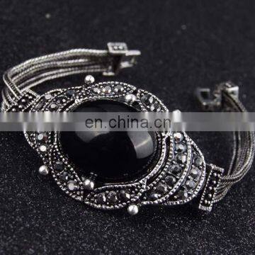 Retro Exaggerated Alloy Multicolor Gemstone Bracelet, Enamel Fashion Jewelry Bracelets, Onyx Bracelet photo-2