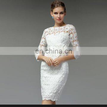 High Quality Fashion Round Neck Sexy Lace Casual Dress With 3/4 Long Sleeves Dress photo-2