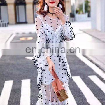 2017 Summer New Design Long Sleeve Point Embroidery Chemical Lace Formal Maxi Fishtail Evening Dresses for Women Cocktail Dress photo-2