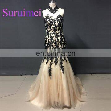 Free Shipping 2017 High neck Prom Dresses with Appliques Lace Formal Evening Gowns