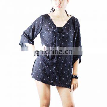 NAPAT Wholesale Long Sleeve Rayon V-Neck Casual Woman Blouse