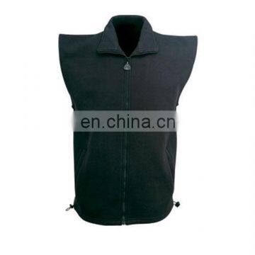 Men's Casual Fleece Fabric Zipper-Up Black Plain Vests